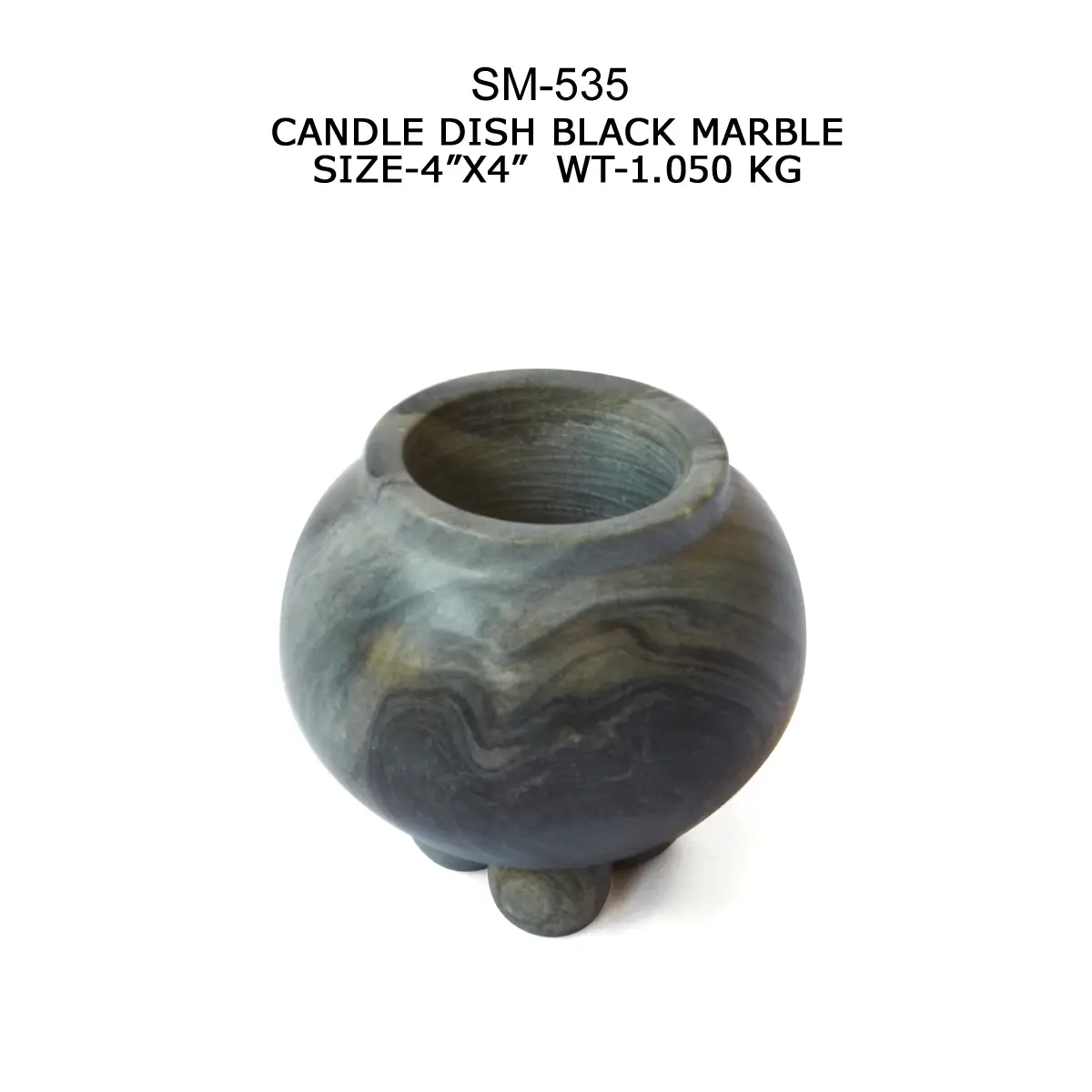 CANDLE DISH BLACK MARBLE